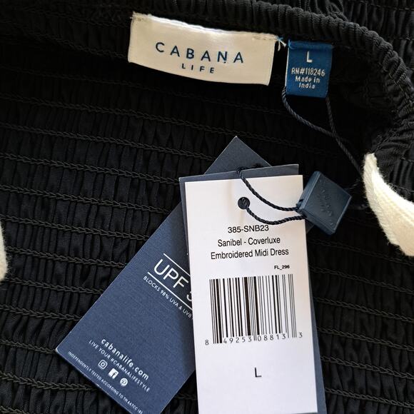 NEW Cabana Life Sanibel Embroidered Midi Maxi Dress Large Black Smocked Vacay - Picture 7 of 12